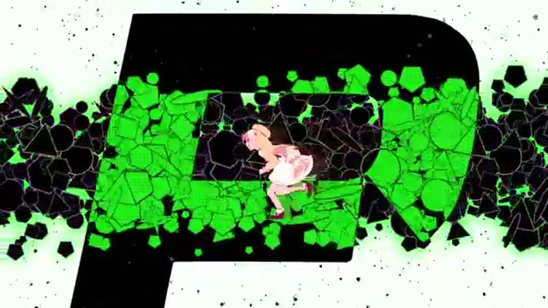 タイトルロゴが組み上がる中を走り抜ける姫生のーむさんのカット